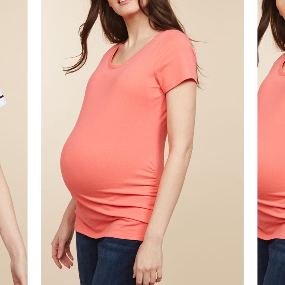 Pink V-neck maternity shirt